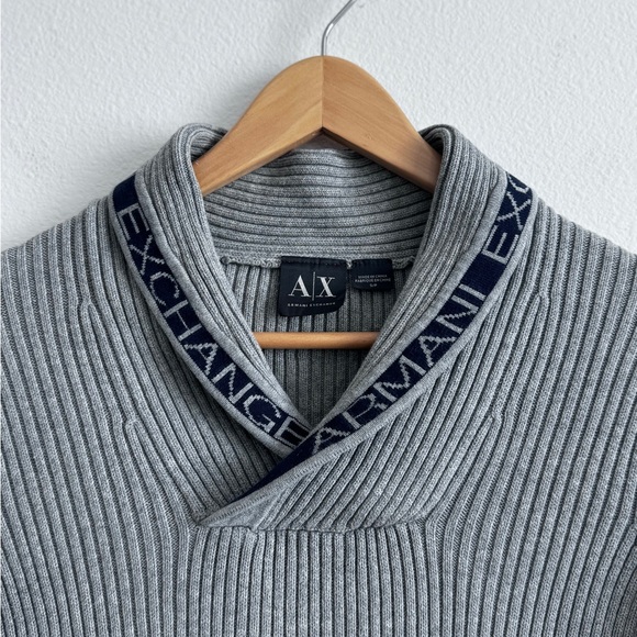 Armani Exchange Jersey Shawl Collar Ribbed Knitted Sweater Top - Picture 3 of 7